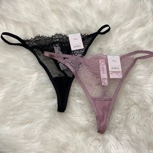 4/$20 Auden Set of 2 Full Lace Thong Panty Panties Pink & Black XS S M L or XL